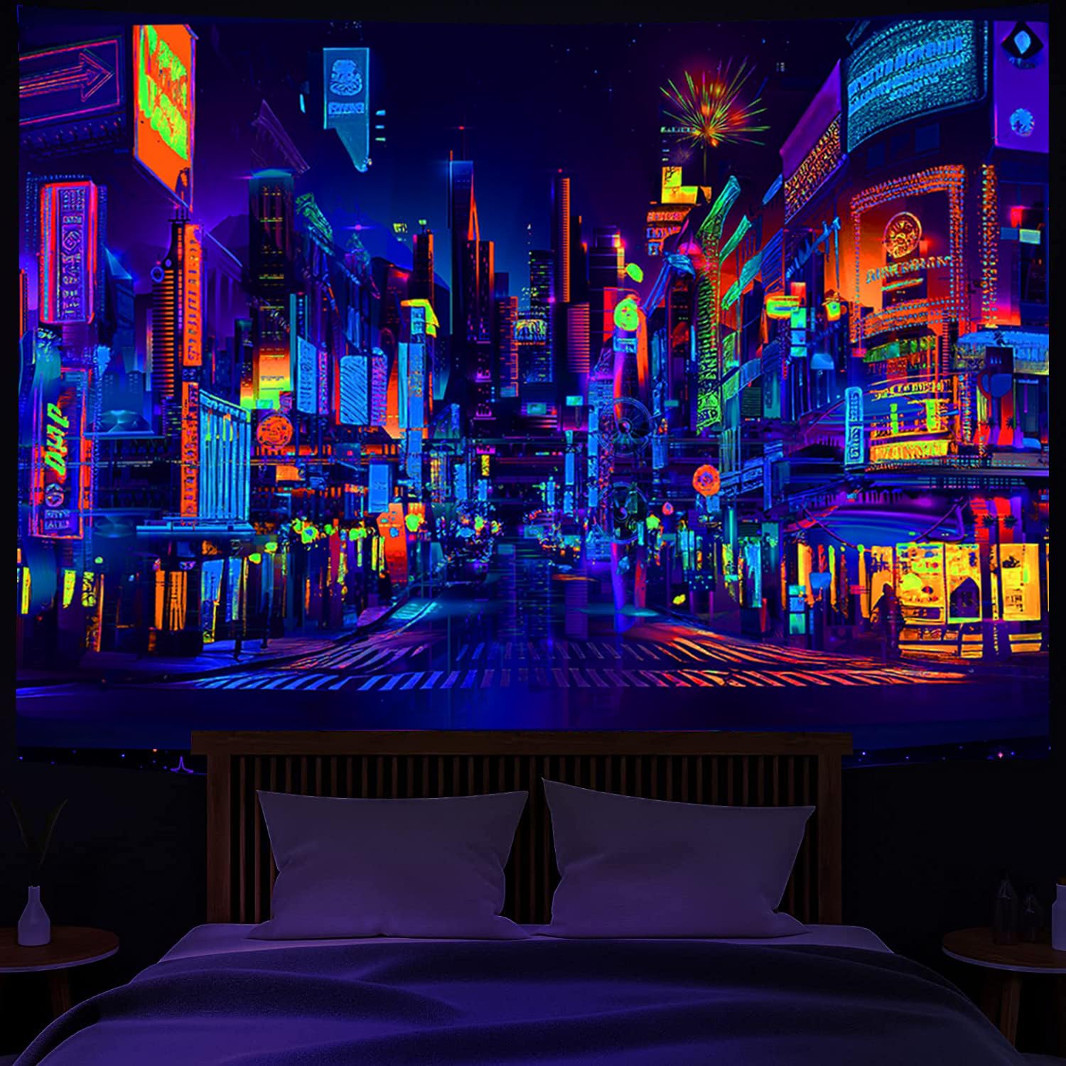 Bzhilja Blacklight Japanese Anime Tapestry, UV Reactive Punk